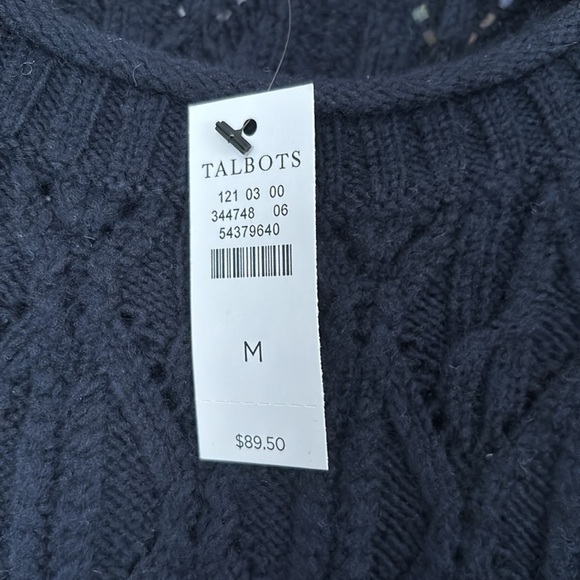 NWT, TALBOTS Navy Eyelet Cable Knit Sweater, Medium - Picture 7 of 8